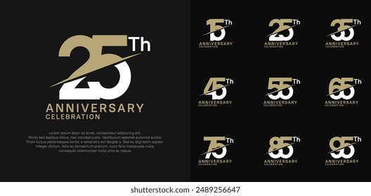 anniversary logotype vector set with brown and white color and slash for celebration day