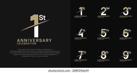 anniversary logotype vector set with brown and white color and slash for celebration day