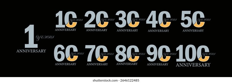 anniversary logotype vector set with coloring for special celebration day.