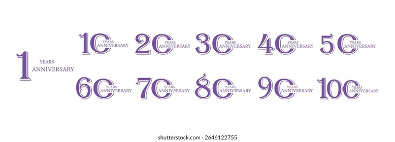 anniversary logotype vector set with coloring for special celebration day.