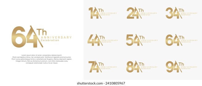 conjunto de vector de logotipo de aniversario. color dorado con barra para el día de celebración
