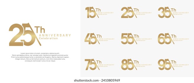 anniversary logotype vector set. gold color with slash for celebration day