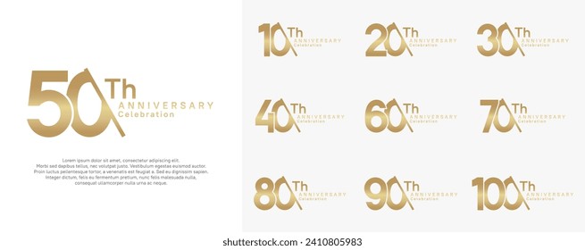 conjunto de vector de logotipo de aniversario. color dorado con barra para el día de celebración