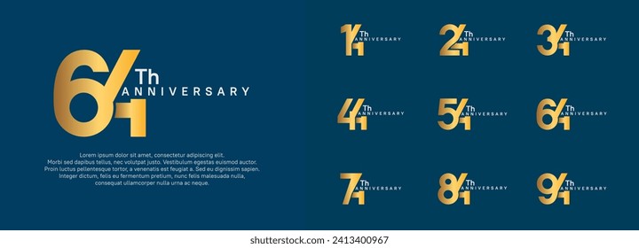 anniversary logotype vector set, gold and silver color for celebration purpose