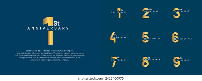 anniversary logotype vector set, gold and silver color for celebration purpose