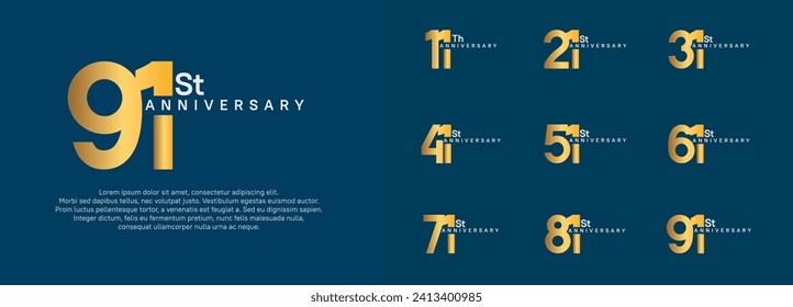 conjunto de vectores de logotipo de aniversario, color oro y plata para fines de celebración