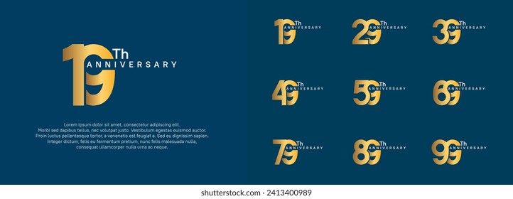 anniversary logotype vector set, gold and silver color for celebration purpose