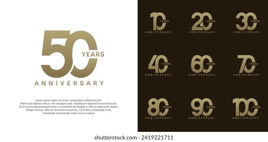 juego de vectores de logotipo de aniversario con color oro para el día de celebración especial