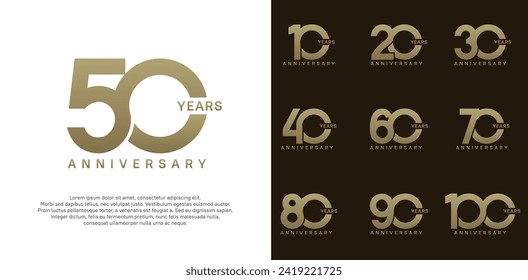 juego de vectores de logotipo de aniversario con color oro para el día de celebración especial