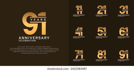 anniversary logotype vector set with gold color for special celebration