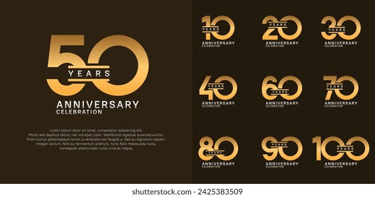 anniversary logotype vector set with gold color for special celebration