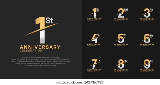 anniversary logotype vector set with gold and silver color and slash for celebration day