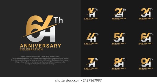 vector de logotipo de aniversario establecido con color dorado y plateado y barra para el día de la celebración