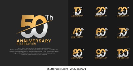 anniversary logotype vector set with gold and silver color and slash for celebration day