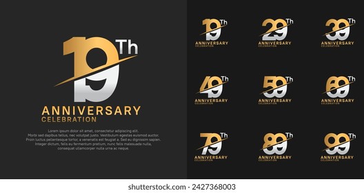 vector de logotipo de aniversario establecido con color dorado y plateado y barra para el día de la celebración