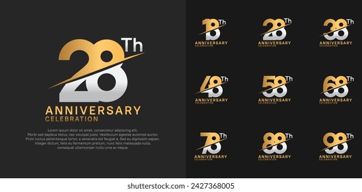 anniversary logotype vector set with gold and silver color and slash for celebration day