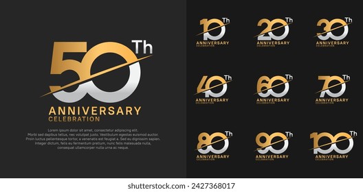 anniversary logotype vector set with gold and silver color and slash for celebration day