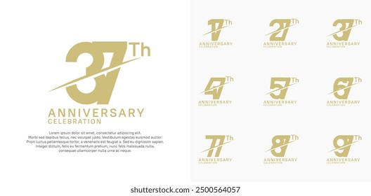 anniversary logotype vector set with gold color and slash for celebration day