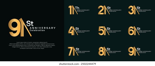 anniversary logotype vector set. gold and silver color with slash for celebration day