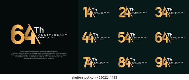 Conjunto de Vector de logotipo de aniversario. color dorado y plateado con barra para el día de la celebración