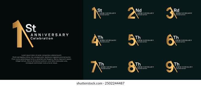 anniversary logotype vector set. gold and silver color with slash for celebration day
