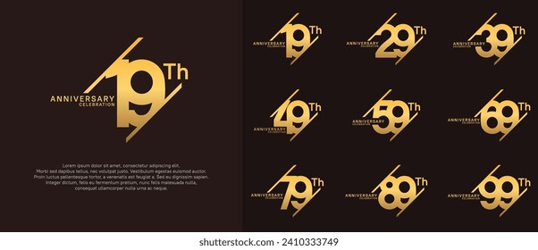 conjunto de vectores de logotipo de aniversario con color dorado se puede usar para fines de celebración