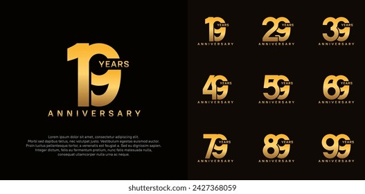vector de logotipo de aniversario establecido con color dorado para el día especial de la celebración