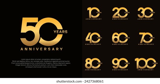 anniversary logotype vector set with golden color for special celebration day