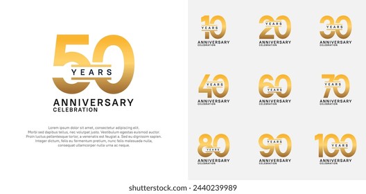 anniversary logotype vector set with golden color for special celebration