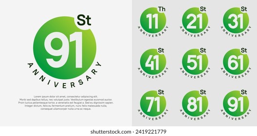 el conjunto de vectores de logotipo de aniversario con círculo de color verde y número blanco puede utilizarse para el momento de celebración