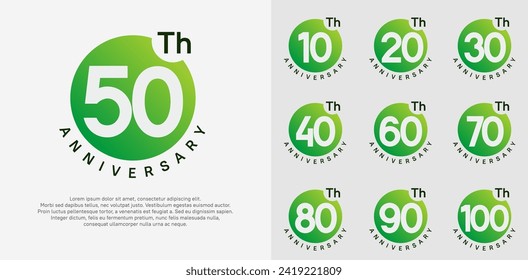 el conjunto de vectores de logotipo de aniversario con círculo de color verde y número blanco puede utilizarse para el momento de celebración