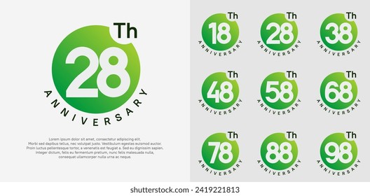 anniversary logotype vector set with green color circle and white number can be use for celebration moment
