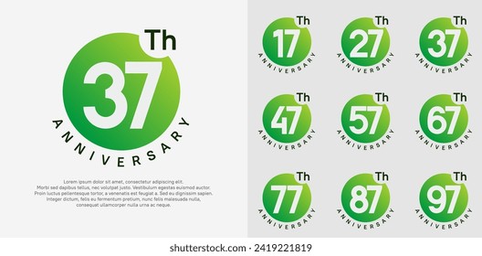 anniversary logotype vector set with green color circle and white number can be use for celebration moment