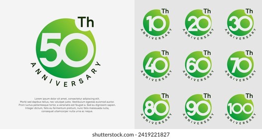 anniversary logotype vector set with green color circle and white number can be use for celebration moment