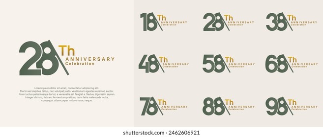 anniversary logotype vector set. green and gold color with slash for celebration day
