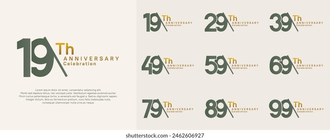 conjunto de Vector de logotipo de aniversario. color verde y dorado con barra para el día de la celebración
