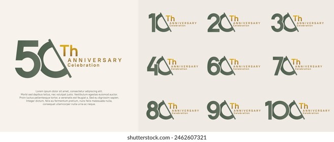 anniversary logotype vector set. green and gold color with slash for celebration day