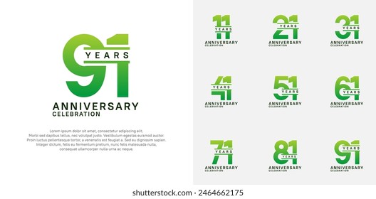 anniversary logotype vector set with green color for special celebration