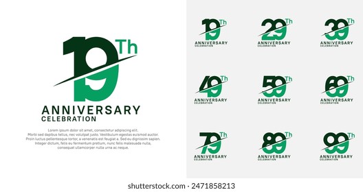 conjunto de Vector de logotipo de aniversario con color verde y barra para el día de la celebración