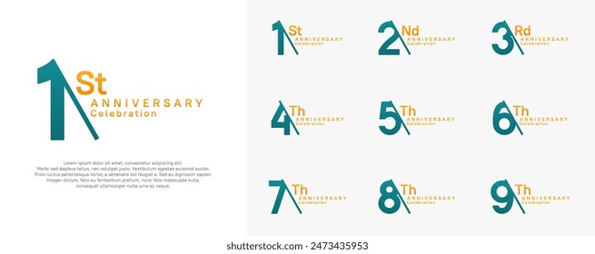 anniversary logotype vector set. green and orange color with slash for celebration day