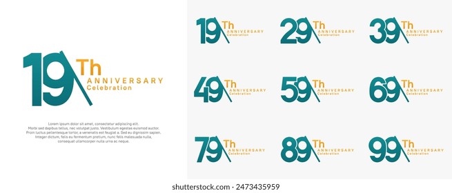 conjunto de Vector de logotipo de aniversario. color verde y naranja con barra para el día de la celebración
