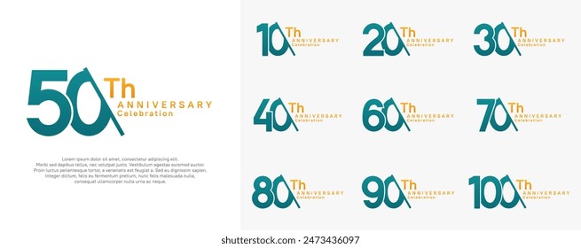 conjunto de Vector de logotipo de aniversario. color verde y naranja con barra para el día de la celebración
