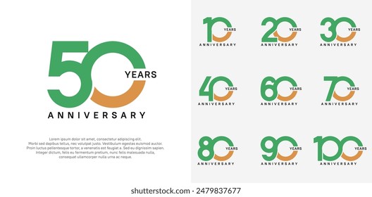 anniversary logotype vector set with green and brown color for special celebration day