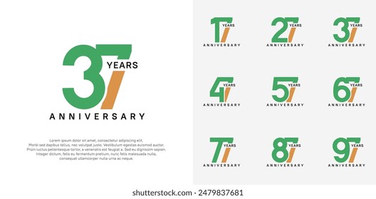 conjunto de Vector de logotipo de aniversario con color verde y marrón para el día de la celebración especial