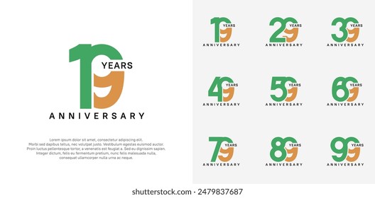 conjunto de Vector de logotipo de aniversario con color verde y marrón para el día de la celebración especial