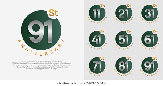 anniversary logotype vector set with green color circle and silver number can be use for celebration moment
