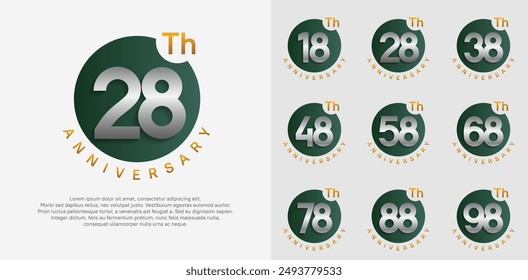el conjunto de Vector de logotipo de aniversario con círculo de color verde y número plateado se puede utilizar para el momento de celebración