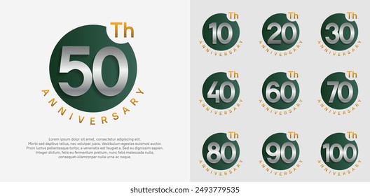 anniversary logotype vector set with green color circle and silver number can be use for celebration moment