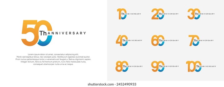 anniversary logotype vector set, orange and blue color for celebration purpose