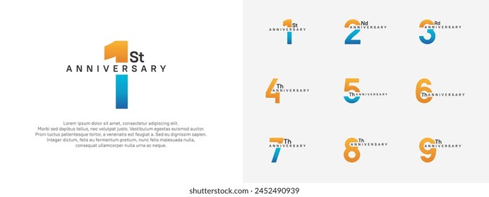anniversary logotype vector set, orange and blue color for celebration purpose